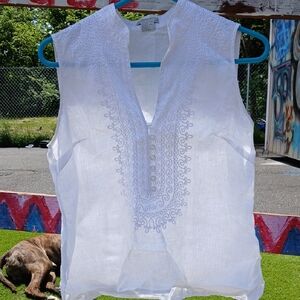White Embroidered Sleeveless Top
